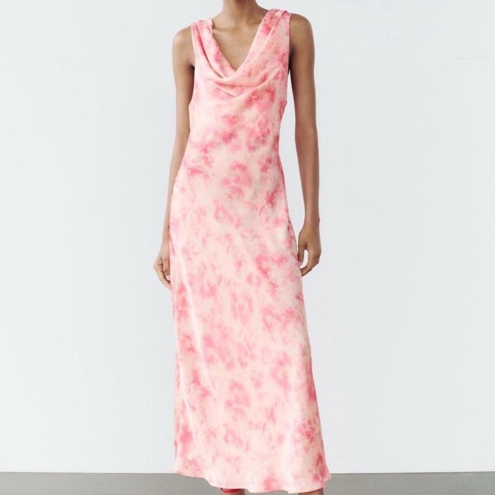 Zara Tie-Dye Print Satin Effect Maxi Dress